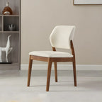 Modern Wood Faux Leather Beige Low Back Dining Chair