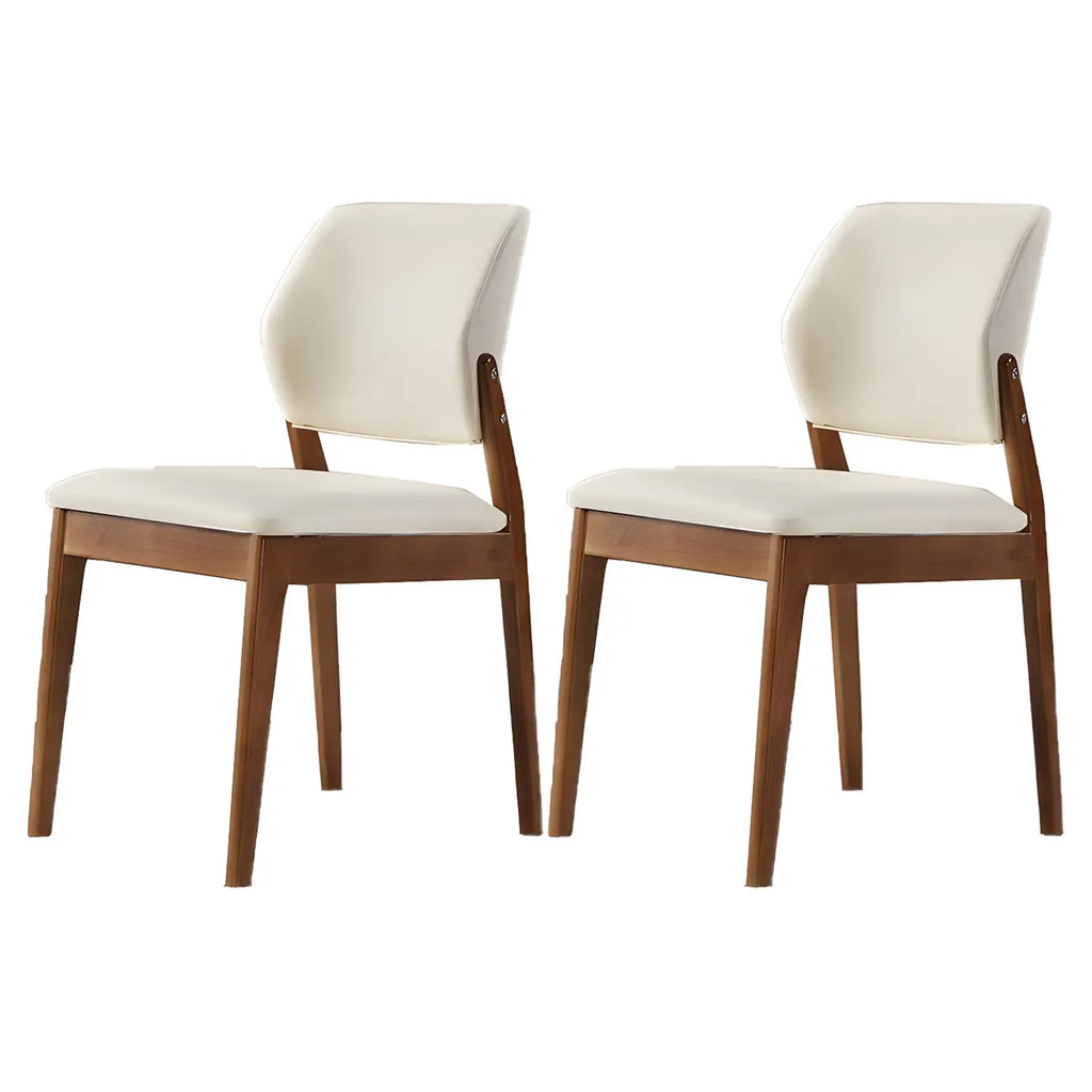 Modern Wood Faux Leather Beige Low Back Dining Chair