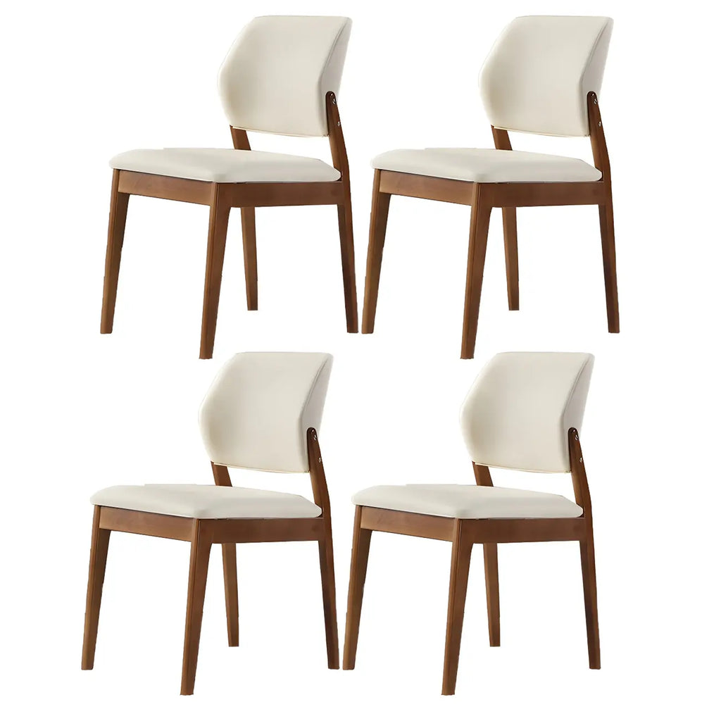 Modern Wood Faux Leather Beige Low Back Dining Chair