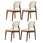 Modern Wood Faux Leather Beige Low Back Dining Chair