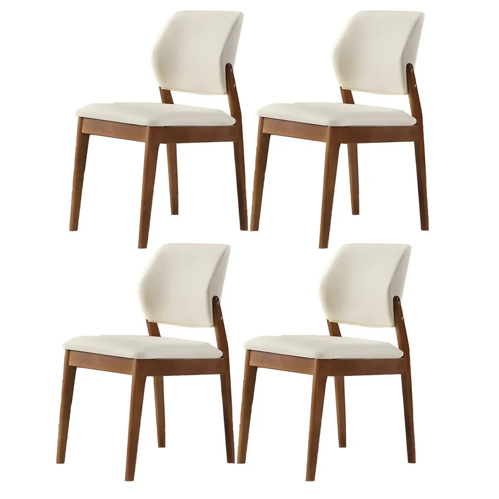 Modern Wood Faux Leather Beige Low Back Dining Chair