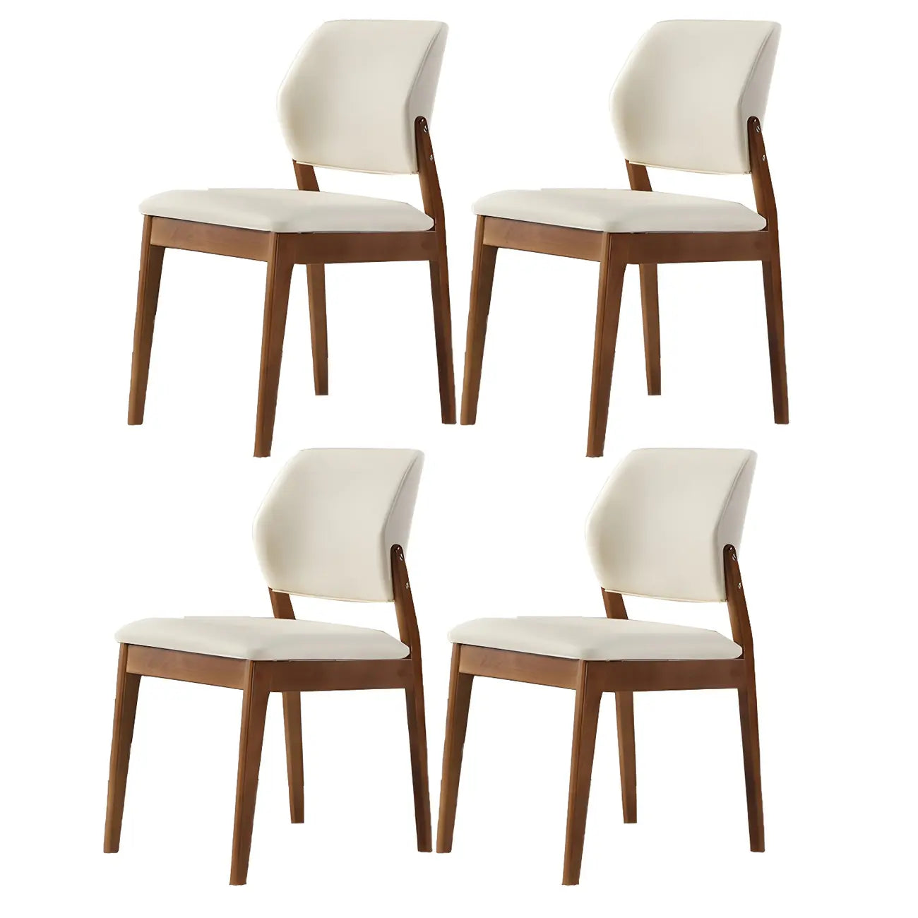 Modern Wood Faux Leather Beige Low Back Dining Chair
