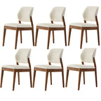 Modern Wood Faux Leather Beige Low Back Dining Chair