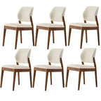 Modern Wood Faux Leather Beige Low Back Dining Chair