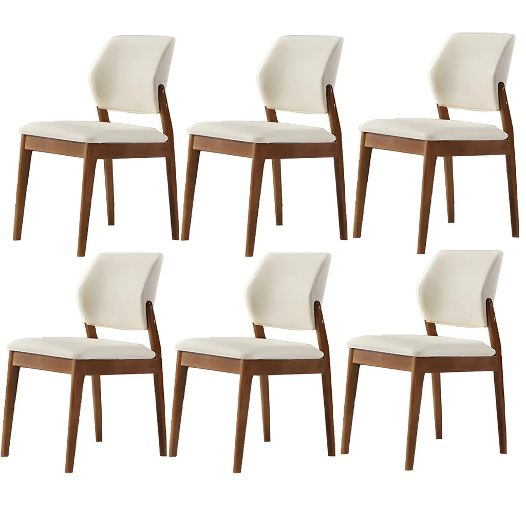 Modern Wood Faux Leather Beige Low Back Dining Chair