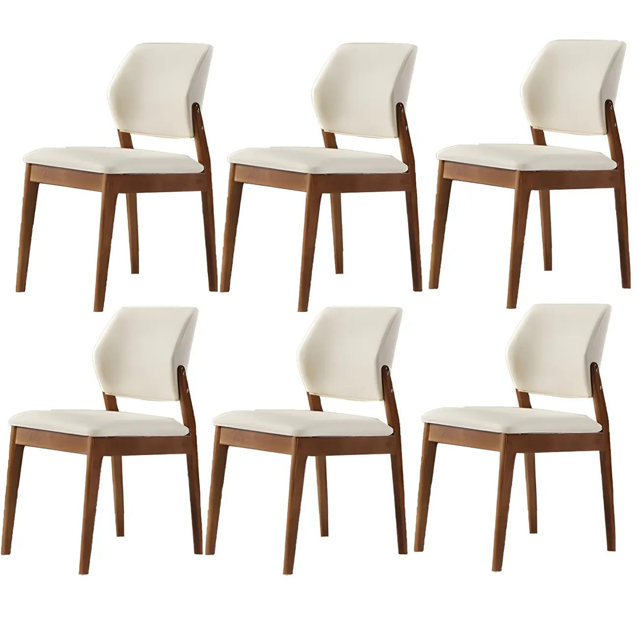 Modern Wood Faux Leather Beige Low Back Dining Chair