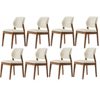 Modern Wood Faux Leather Beige Low Back Dining Chair