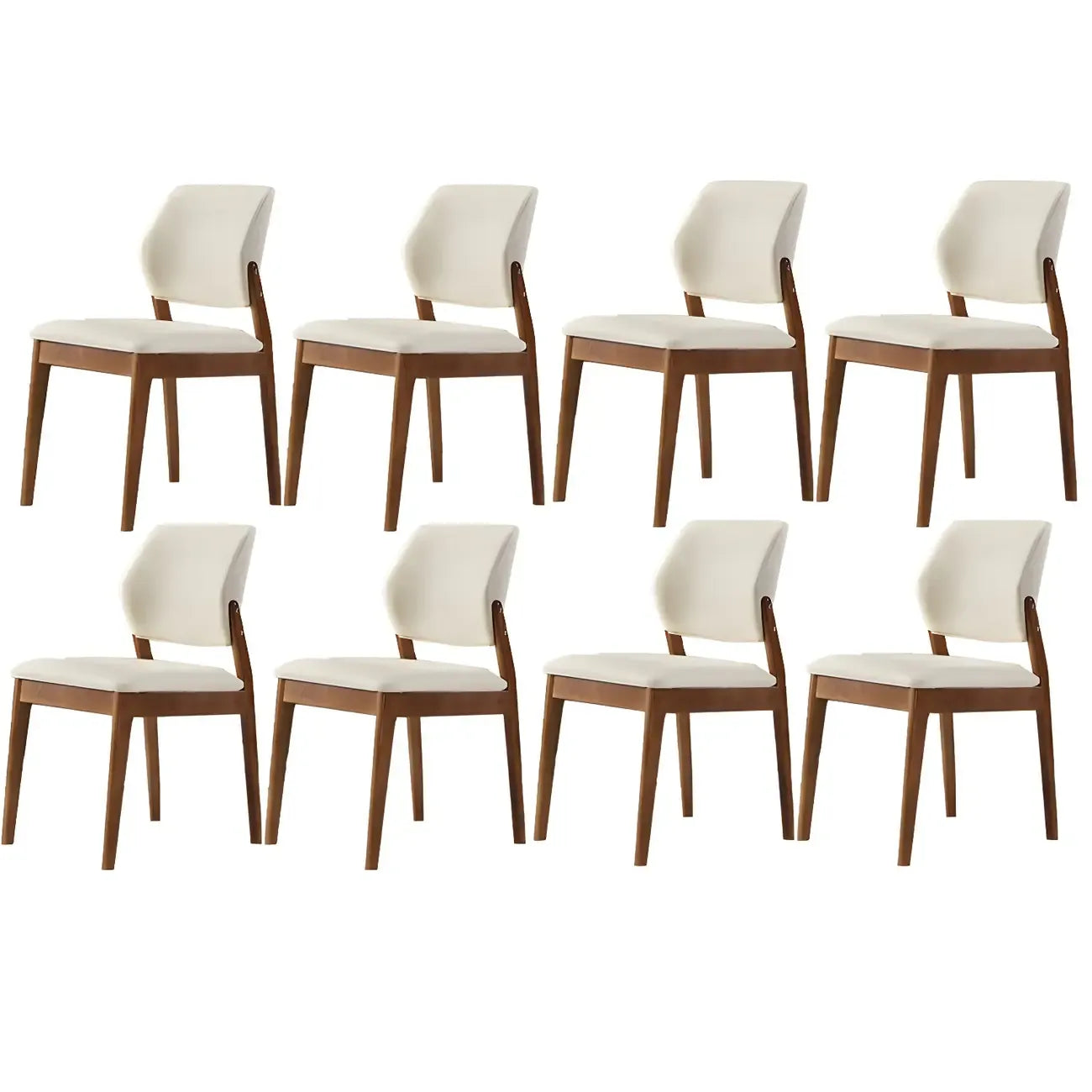 Modern Wood Faux Leather Beige Low Back Dining Chair