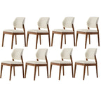 Modern Wood Faux Leather Beige Low Back Dining Chair