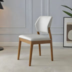 Modern Wood Faux Leather Beige Low Back Dining Chair