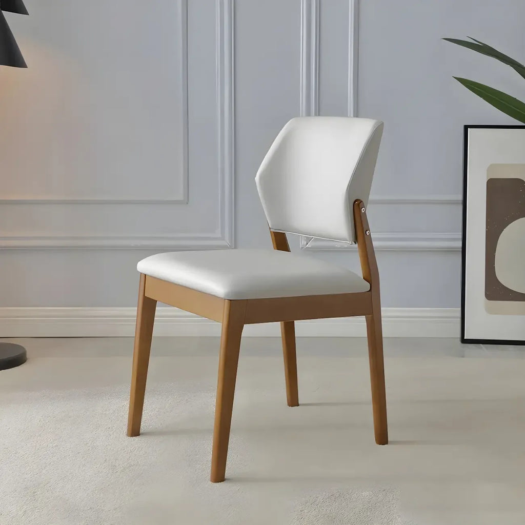 Modern Wood Faux Leather Beige Low Back Dining Chair