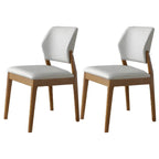 Modern Wood Faux Leather Beige Low Back Dining Chair
