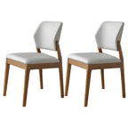 Modern Wood Faux Leather Beige Low Back Dining Chair