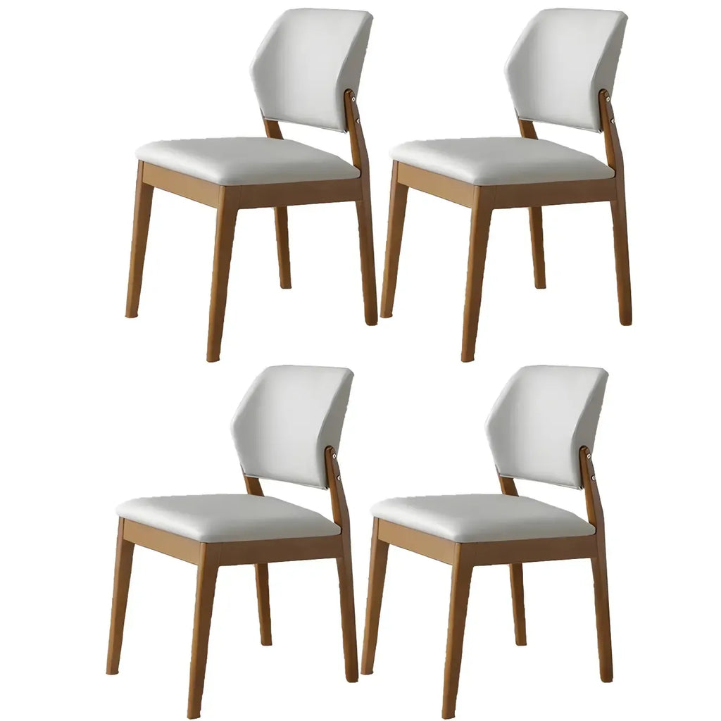 Modern Wood Faux Leather Beige Low Back Dining Chair