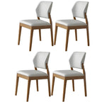 Modern Wood Faux Leather Beige Low Back Dining Chair