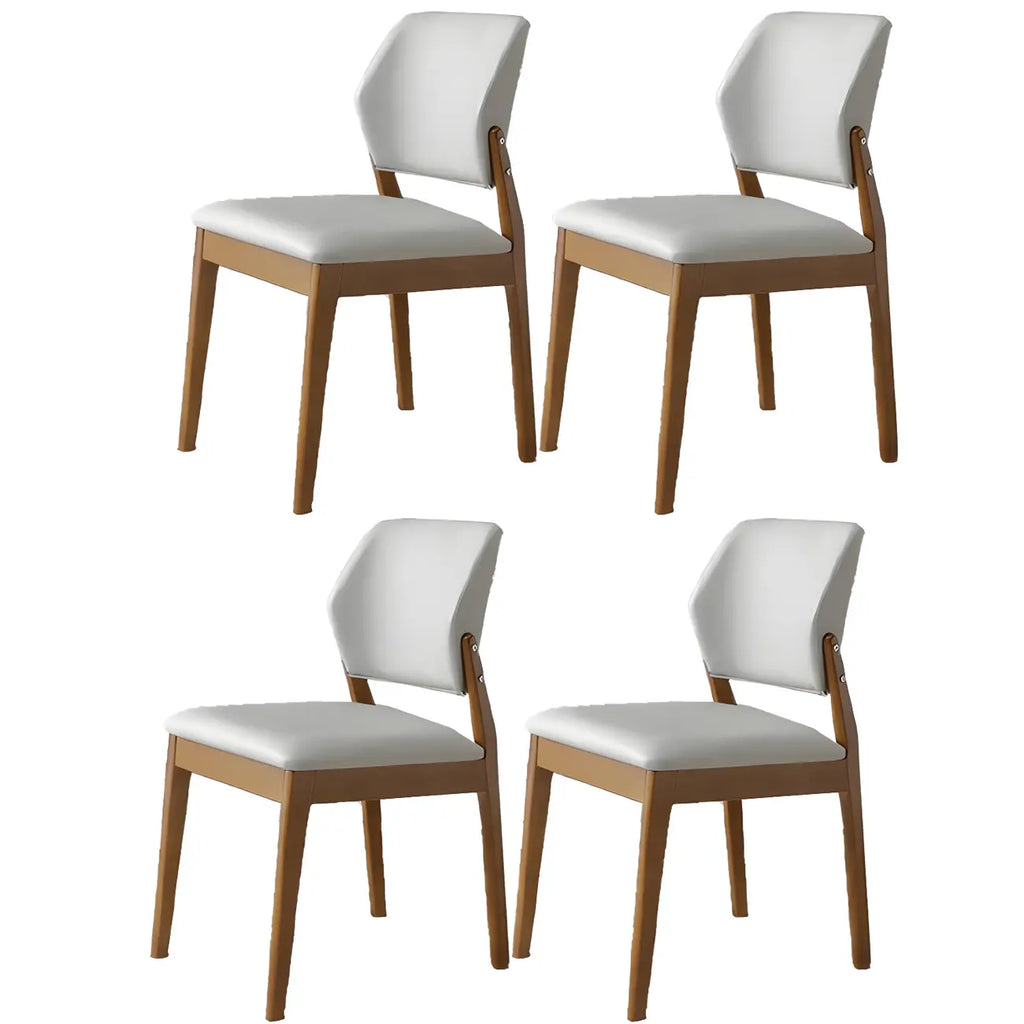Modern Wood Faux Leather Beige Low Back Dining Chair