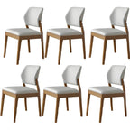 Modern Wood Faux Leather Beige Low Back Dining Chair