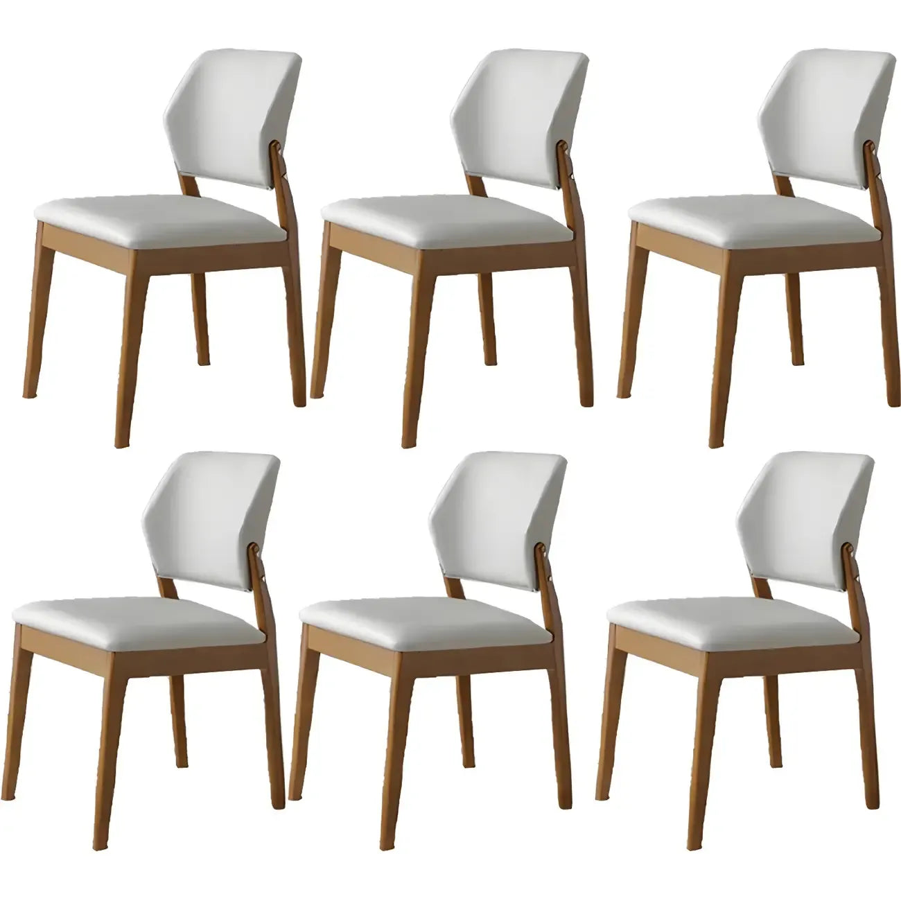 Modern Wood Faux Leather Beige Low Back Dining Chair