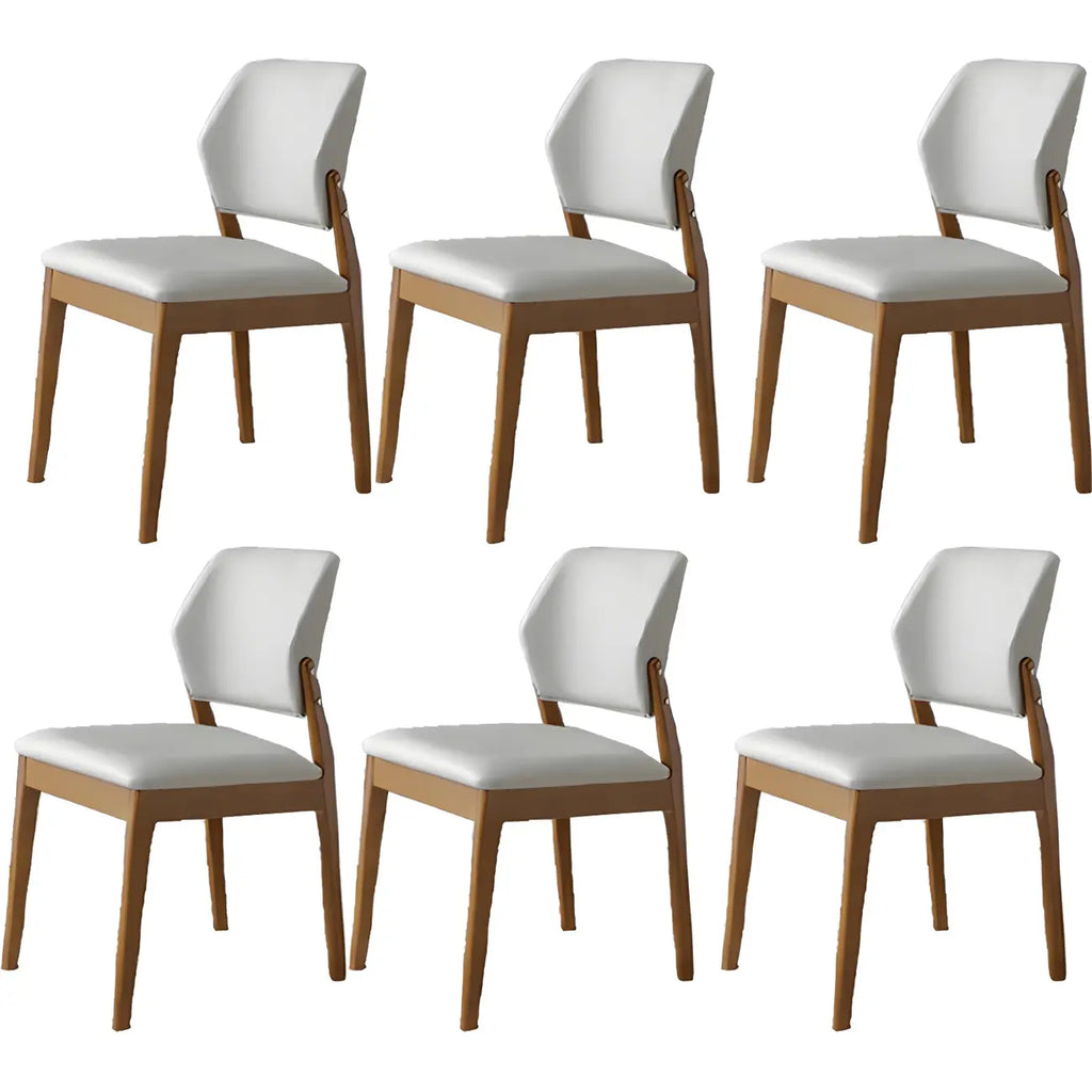 Modern Wood Faux Leather Beige Low Back Dining Chair