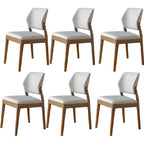 Modern Wood Faux Leather Beige Low Back Dining Chair