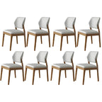 Modern Wood Faux Leather Beige Low Back Dining Chair