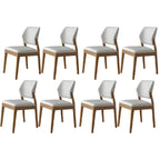 Modern Wood Faux Leather Beige Low Back Dining Chair