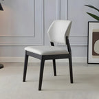 Modern Wood Faux Leather Beige Low Back Dining Chair