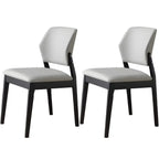 Modern Wood Faux Leather Beige Low Back Dining Chair