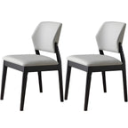 Modern Wood Faux Leather Beige Low Back Dining Chair