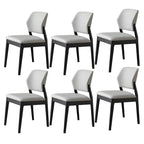 Modern Wood Faux Leather Beige Low Back Dining Chair