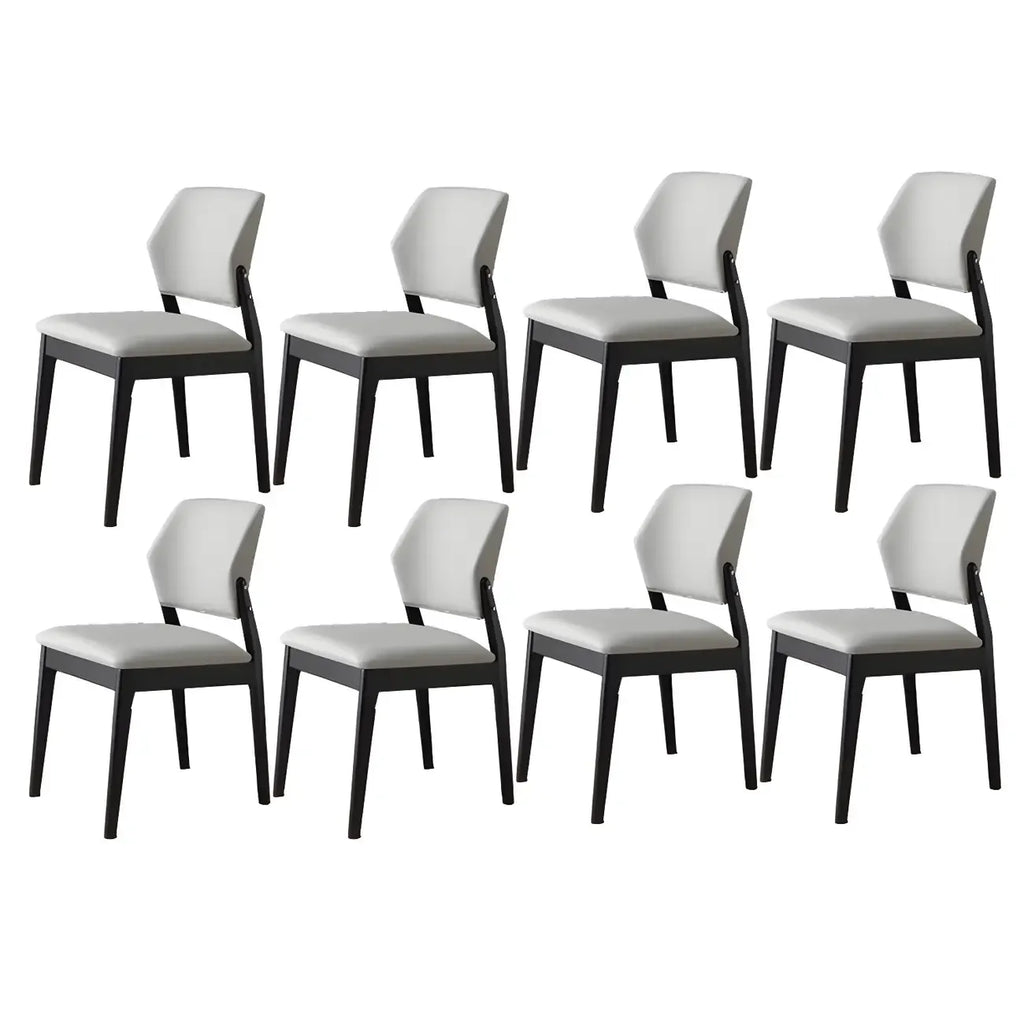 Modern Wood Faux Leather Beige Low Back Dining Chair