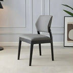 Modern Wood Faux Leather Beige Low Back Dining Chair