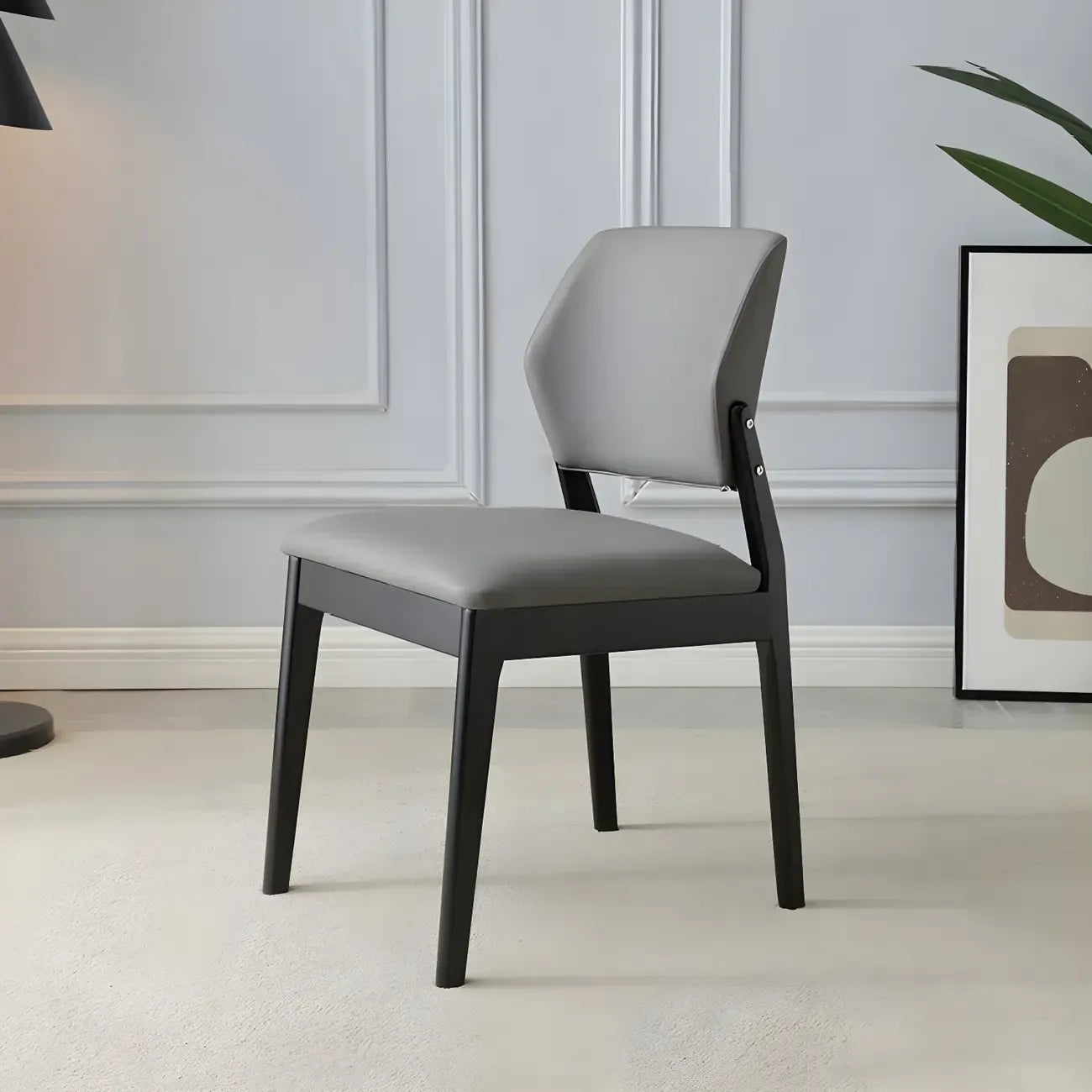 Modern Wood Faux Leather Beige Low Back Dining Chair
