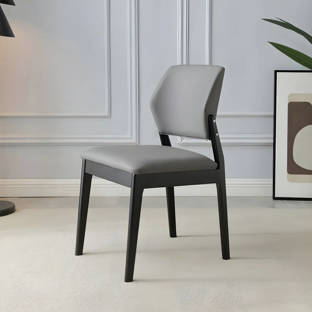 Modern Wood Faux Leather Beige Low Back Dining Chair