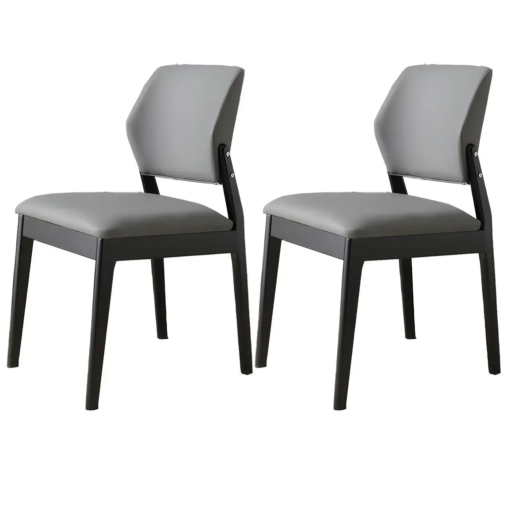 Modern Wood Faux Leather Beige Low Back Dining Chair