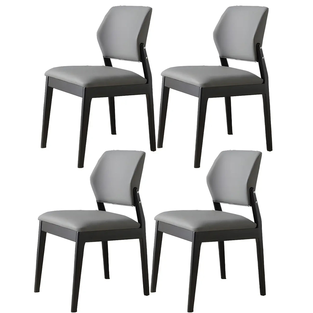 Modern Wood Faux Leather Beige Low Back Dining Chair