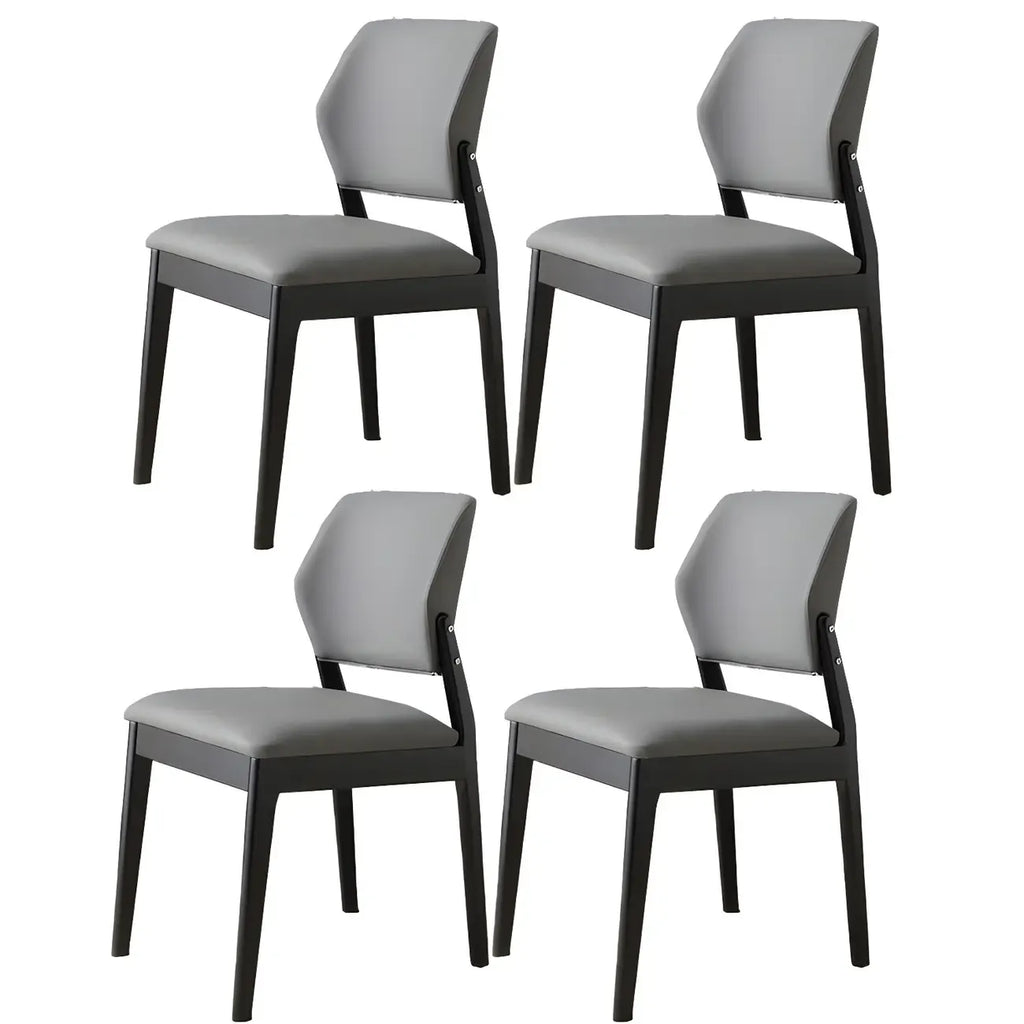 Modern Wood Faux Leather Beige Low Back Dining Chair