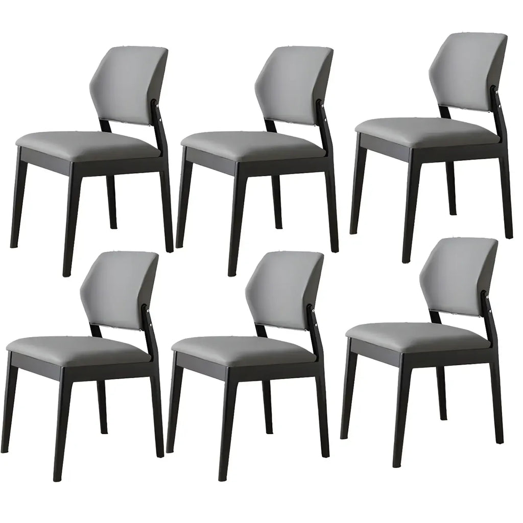 Modern Wood Faux Leather Beige Low Back Dining Chair