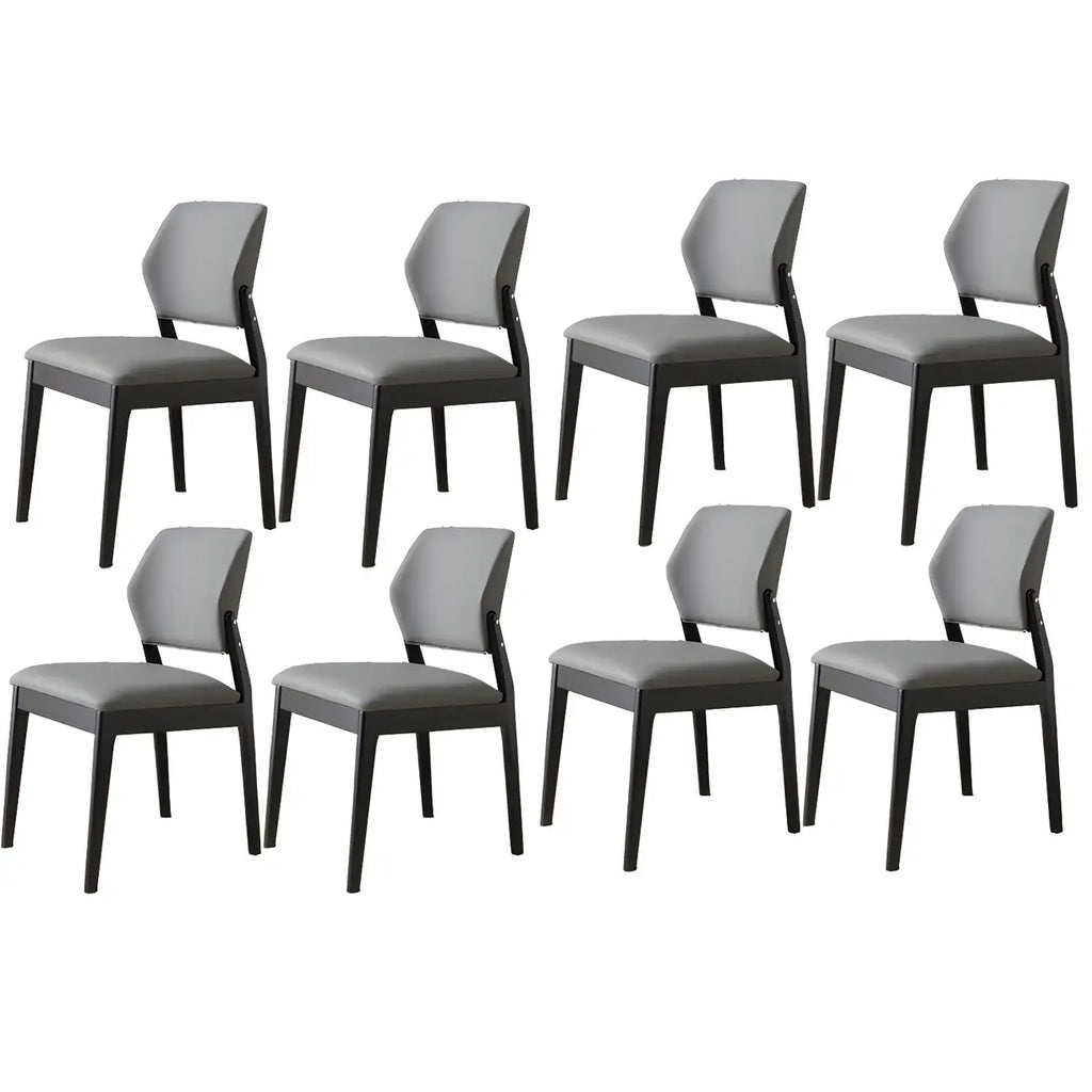 Modern Wood Faux Leather Beige Low Back Dining Chair