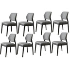 Modern Wood Faux Leather Beige Low Back Dining Chair