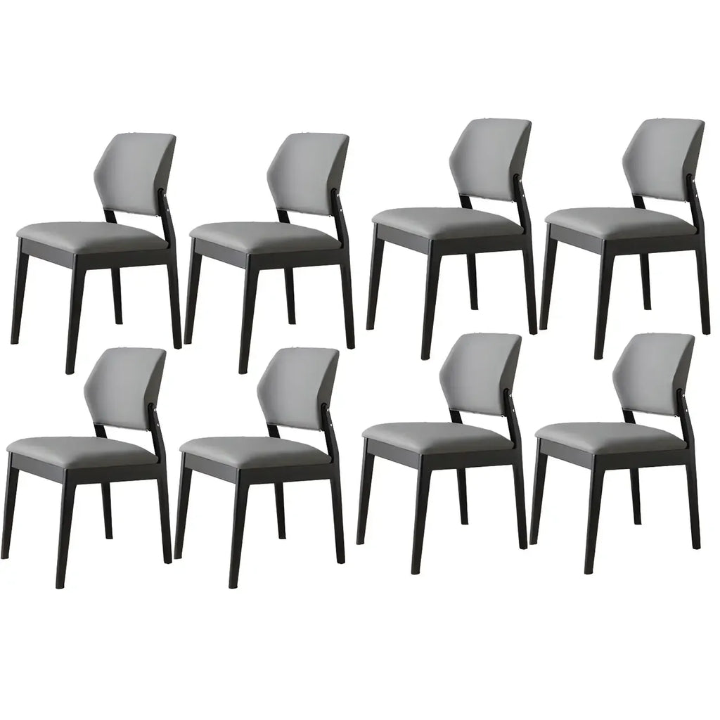 Modern Wood Faux Leather Beige Low Back Dining Chair