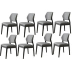 Modern Wood Faux Leather Beige Low Back Dining Chair