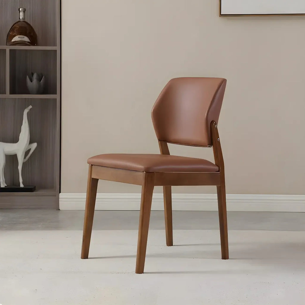 Modern Wood Faux Leather Beige Low Back Dining Chair