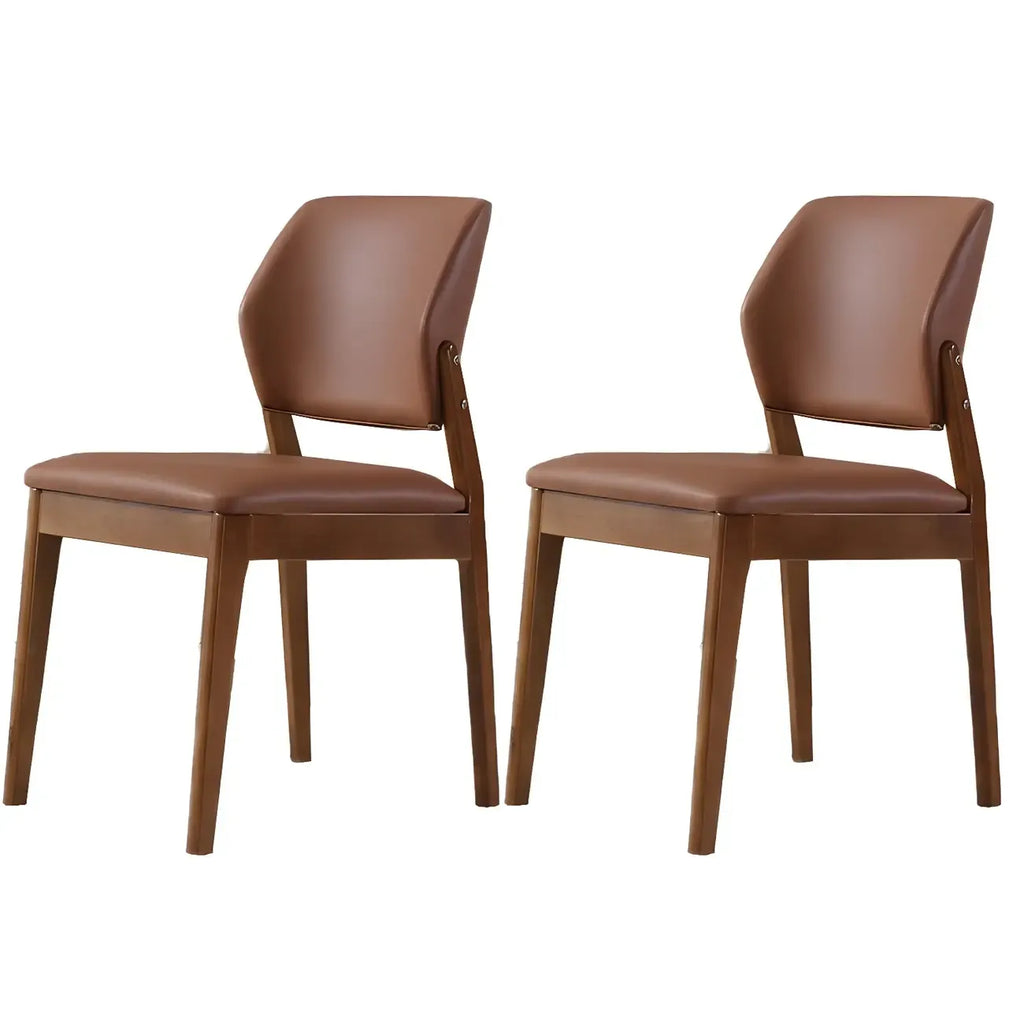 Modern Wood Faux Leather Beige Low Back Dining Chair