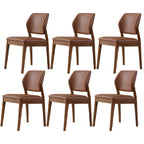 Modern Wood Faux Leather Beige Low Back Dining Chair
