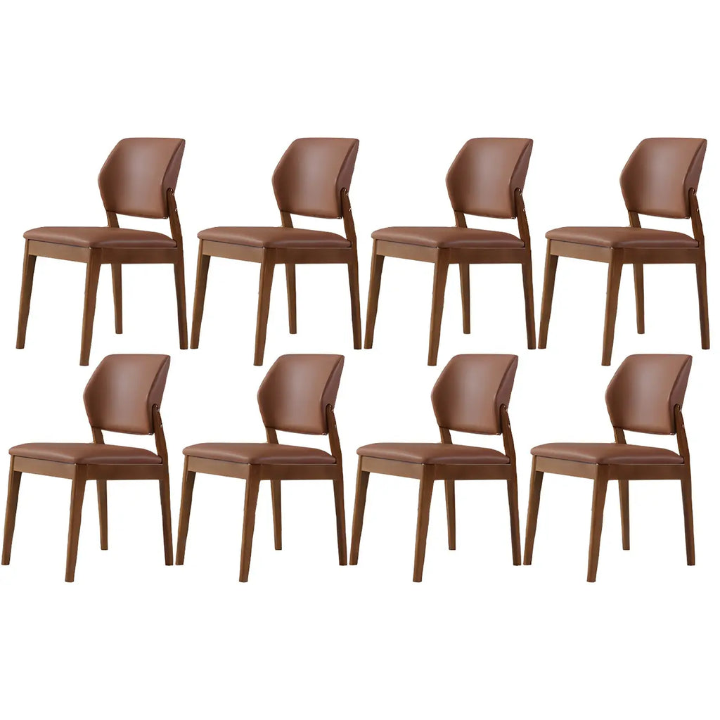 Modern Wood Faux Leather Beige Low Back Dining Chair