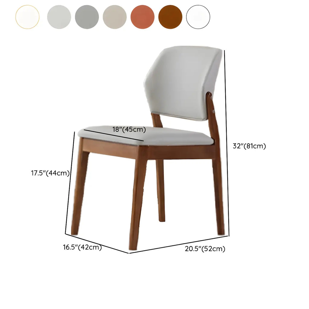 Modern Wood Faux Leather Beige Low Back Dining Chair