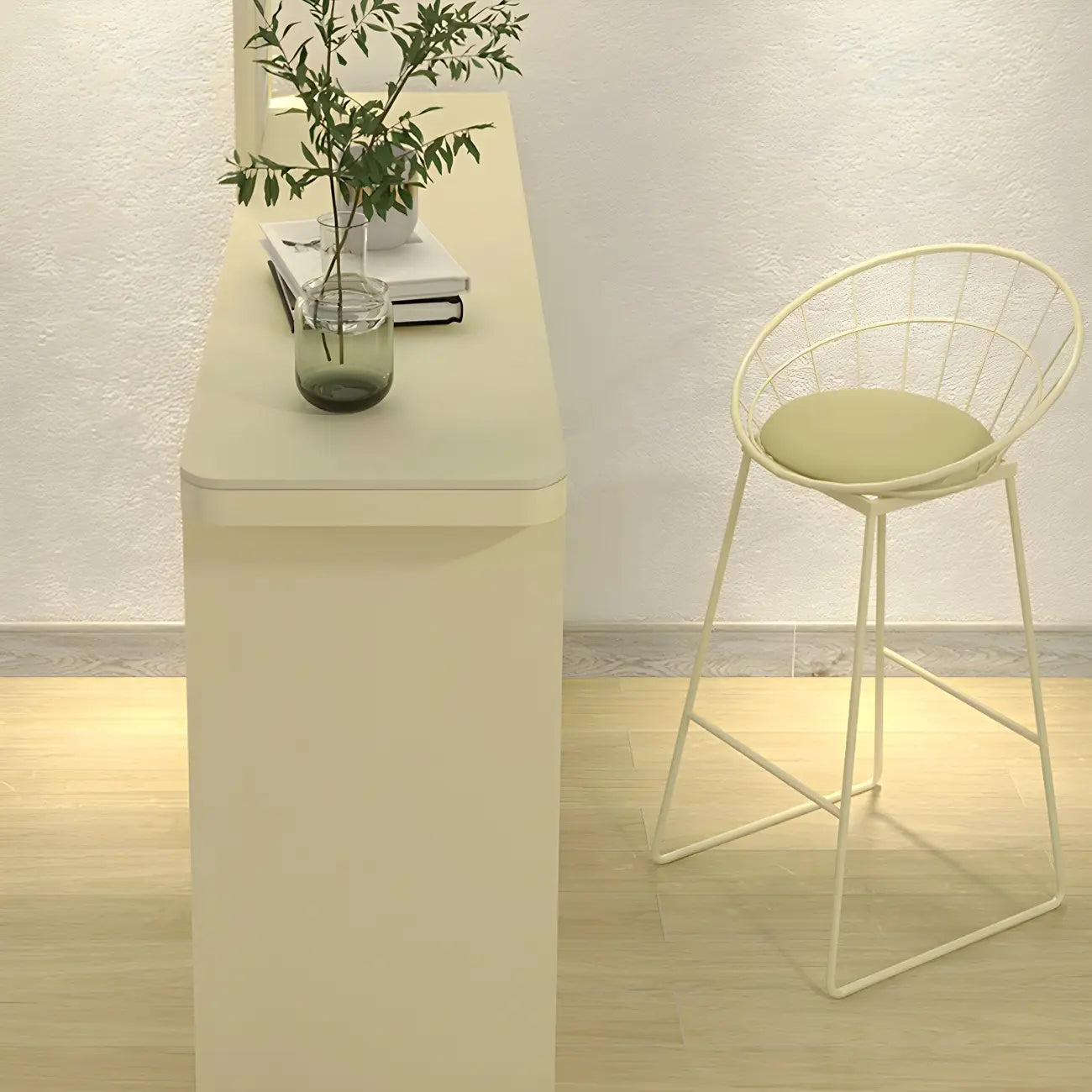 Scandinavian White Stone Iron Storage Bar Table