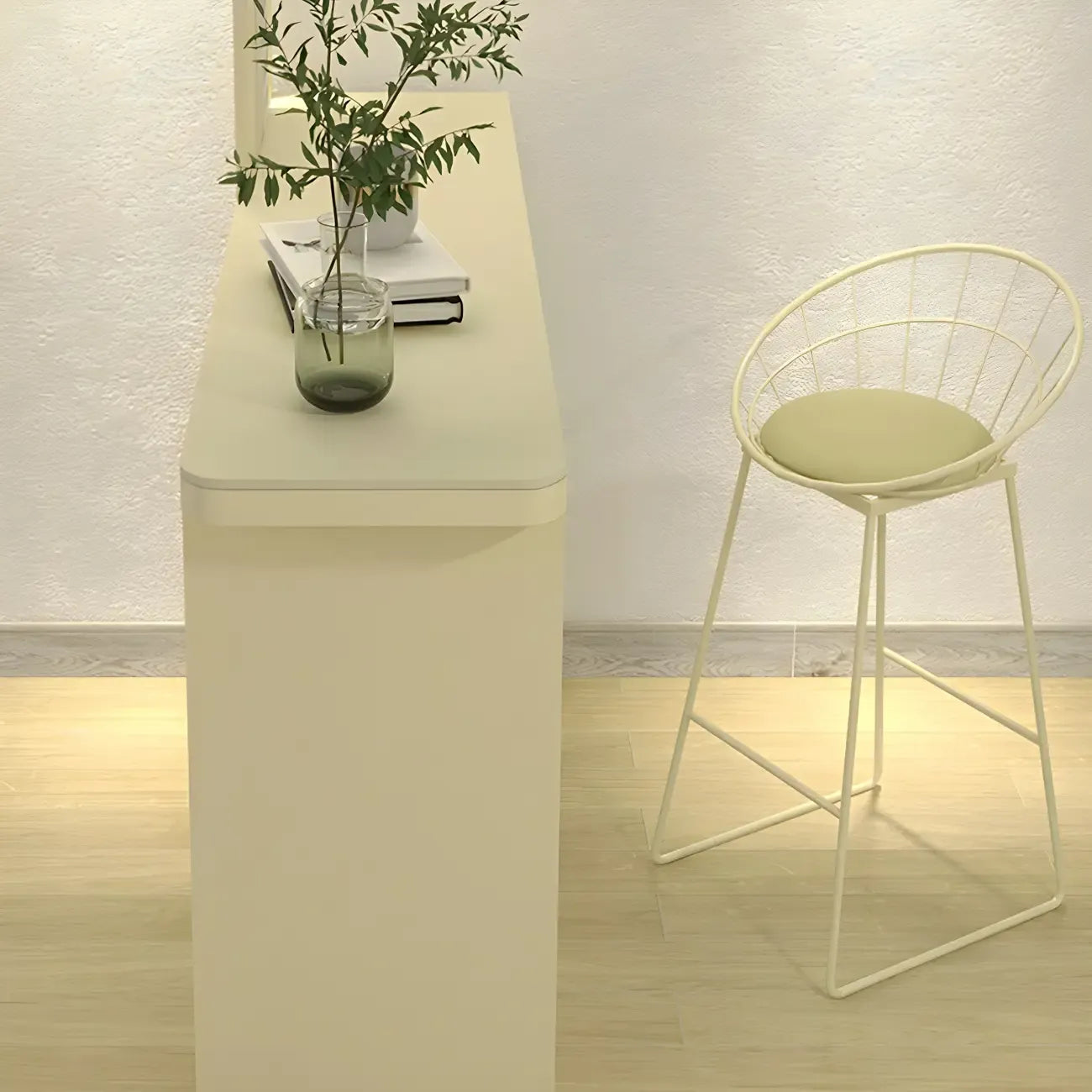 Scandinavian White Stone Iron Storage Bar Table