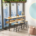 Modern Wooden Metal Base Shelf Bar Table with Footrest